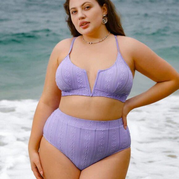 Purple Jacquard Plus Size Bikini Set | Size US 24/3X NWT | Textured - Picture 3 of 3